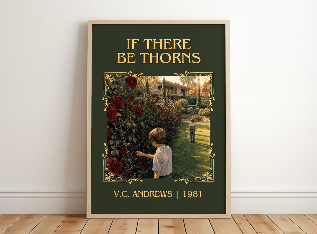 If There Be Thorns Classic Book Art Print by V.C. Andrews – framed print leaning on a wooden floor