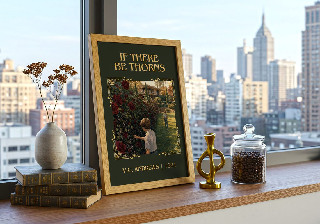If There Be Thorns Classic Book Art Print by V.C. Andrews – framed print on a city-view windowsill