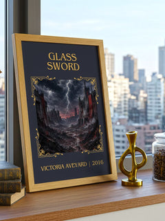 Glass Sword Classic Book Art Print by Victoria Aveyard – framed print on a city-view windowsill