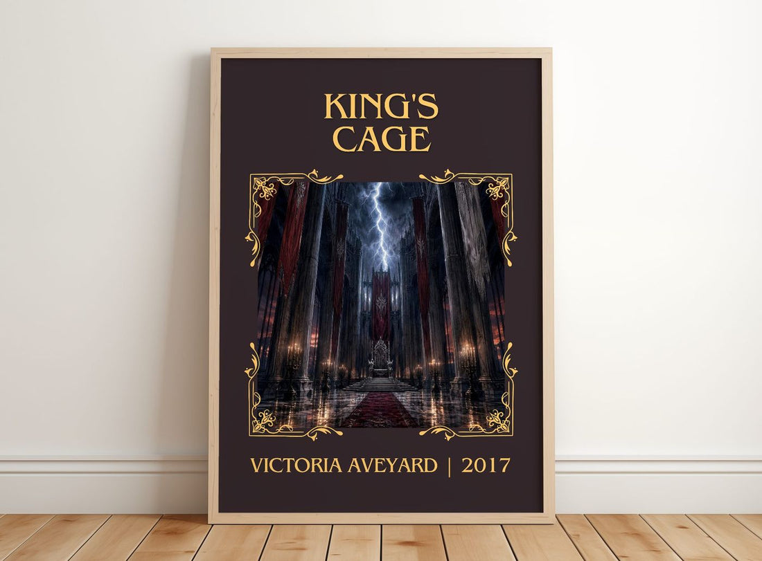 King's Cage Classic Book Art Print by Victoria Aveyard – framed print leaning on a wooden floor
