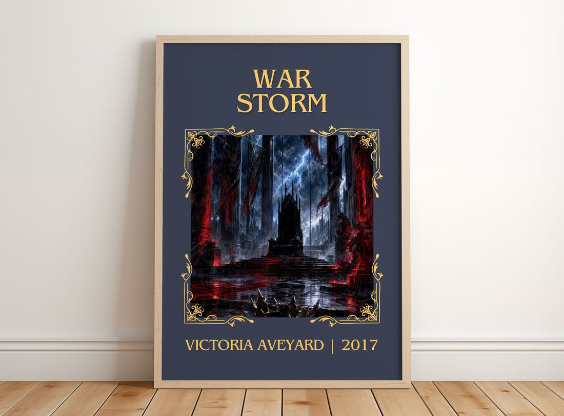 War Storm Classic Book Art Print by Victoria Aveyard – framed print leaning on a wooden floor