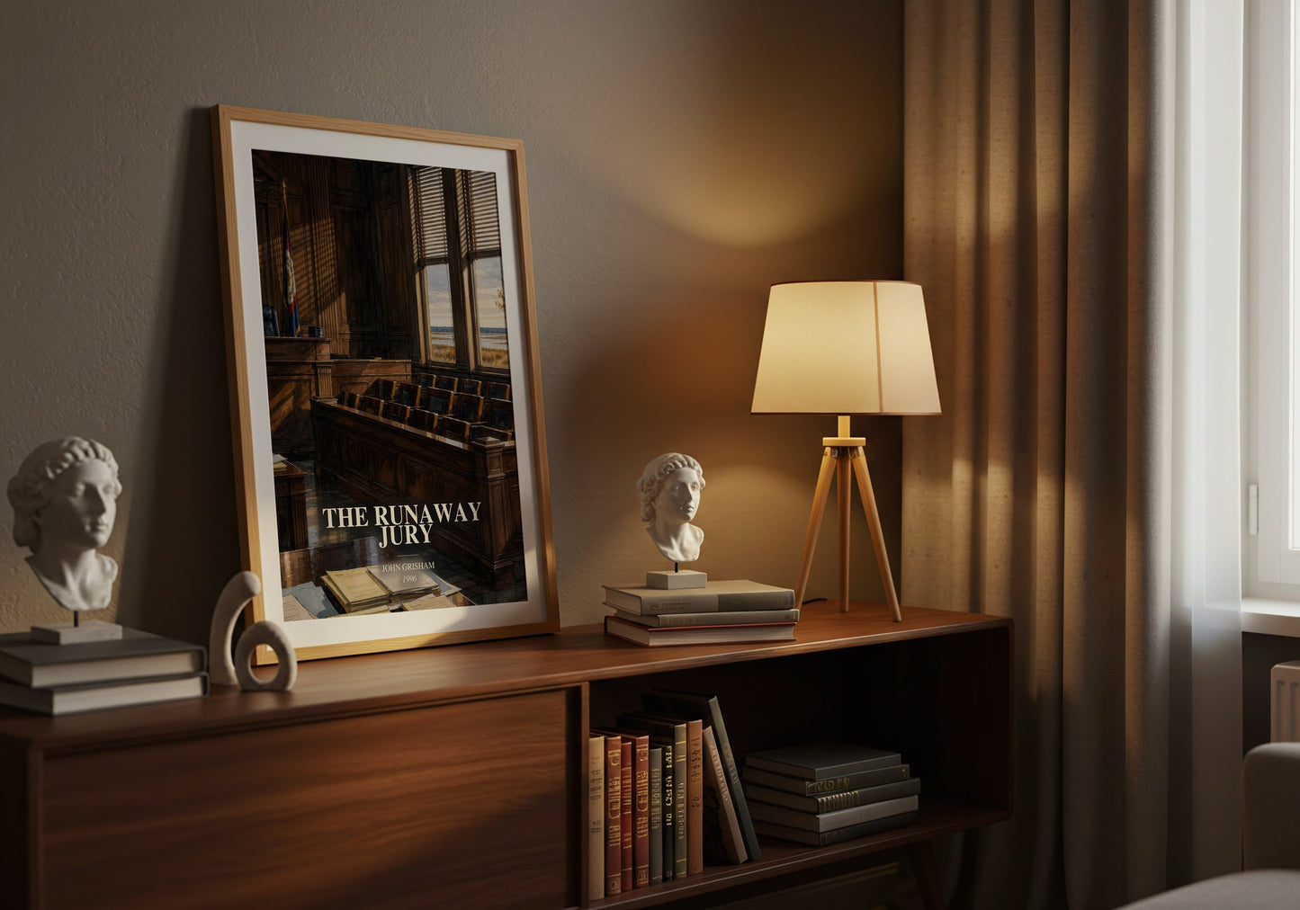 The Runaway Jury watercolour print on bookshelf – John Grisham fan gift
