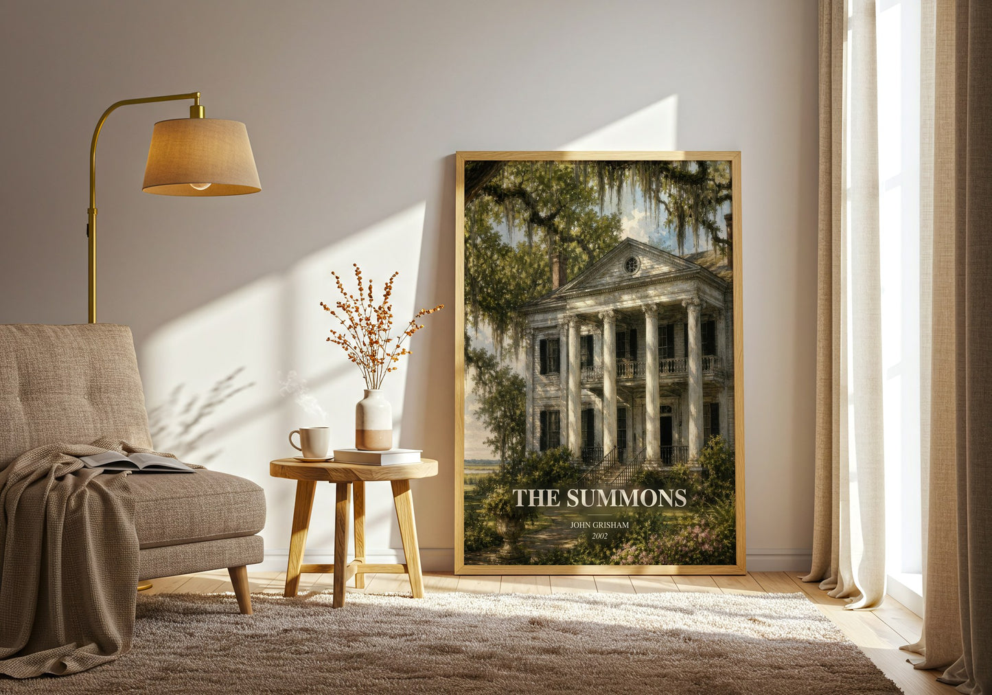 The Summons watercolour print in frame leaning in hallway – thriller wall art