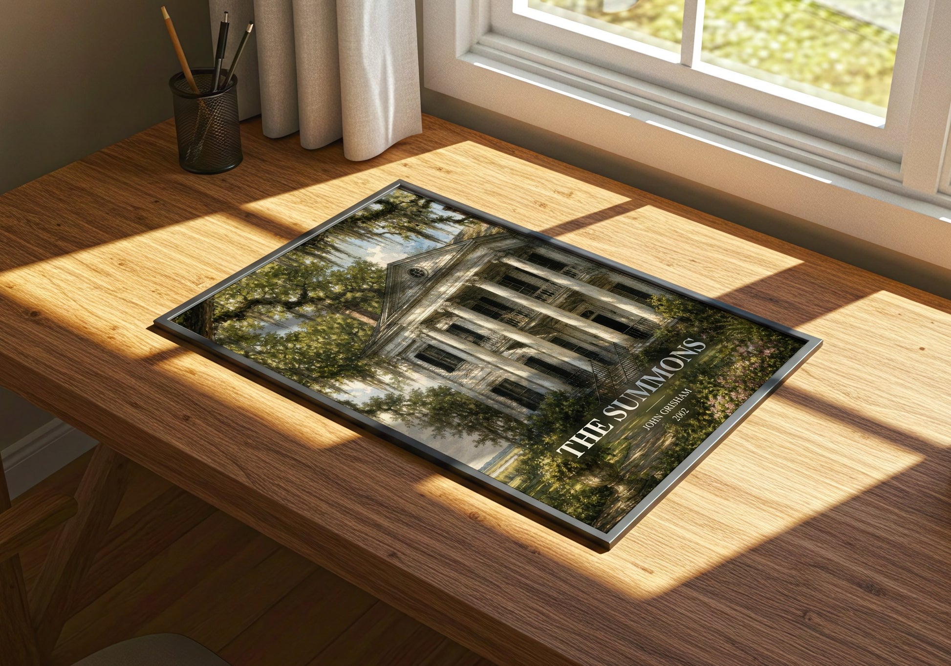 The Summons watercolour book poster framed on wall – thriller wall art