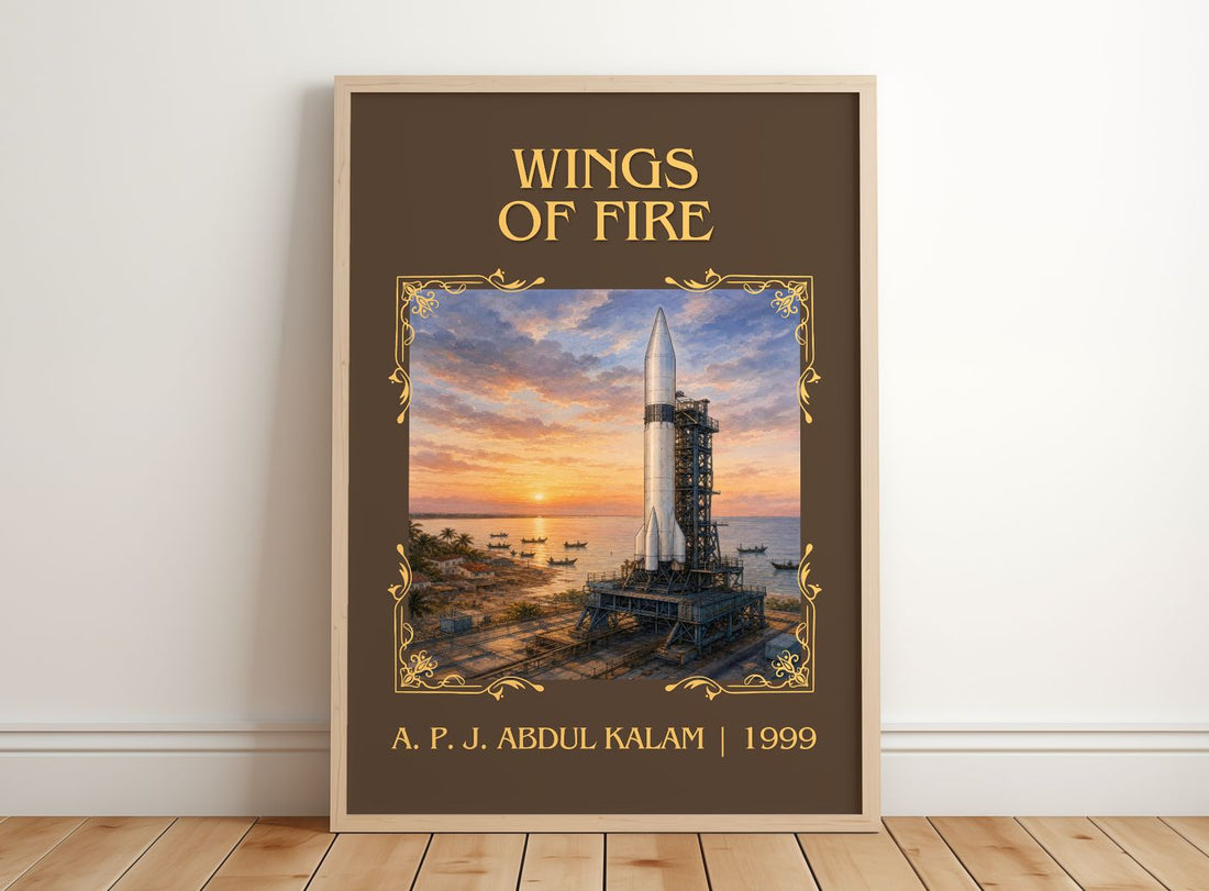 Wings of Fire Classic Book Art Print by A. P. J. Abdul Kalam – framed print leaning on a wooden floor