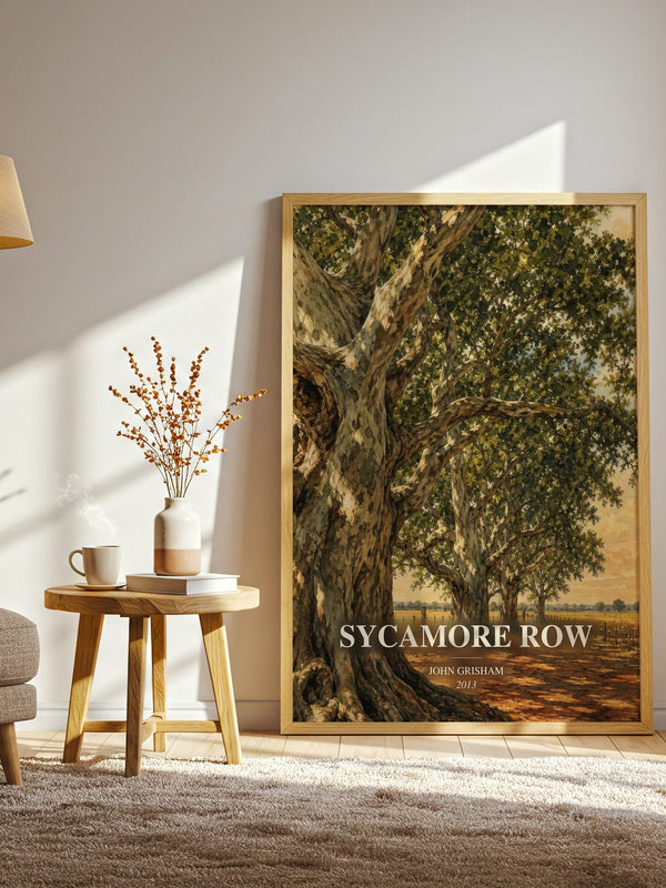 Sycamore Row watercolour print in frame leaning in hallway – thriller wall art