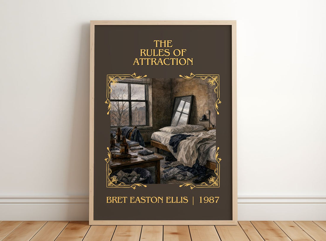 The rules of attraction Classic Book Art Print by Bret Easton Ellis – framed print leaning on a wooden floor