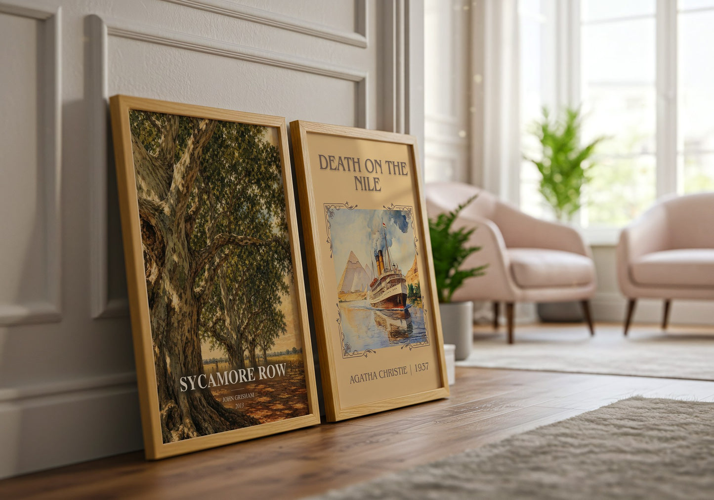 Sycamore Row watercolour print framed by window – literary home decor