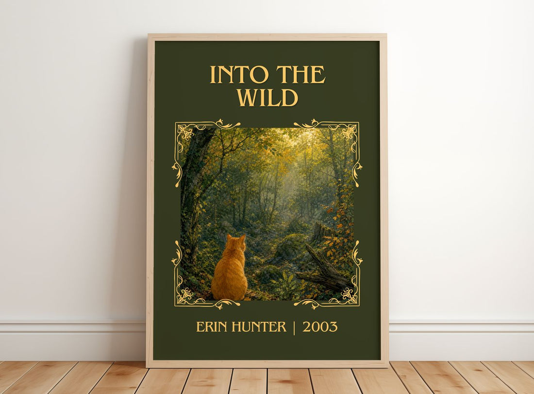 Into the Wild Classic Book Art Print by Erin Hunter – framed print leaning on a wooden floor