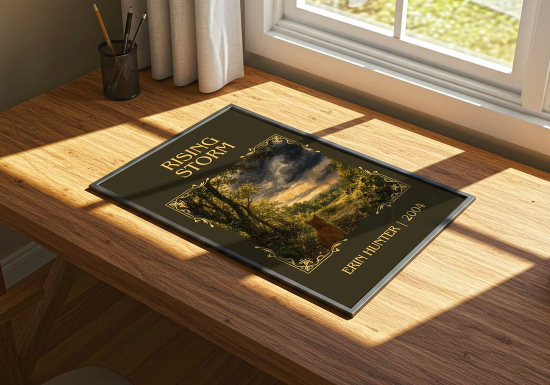 Rising Storm Classic Book Art Print by Erin Hunter – print on a sunlit desk