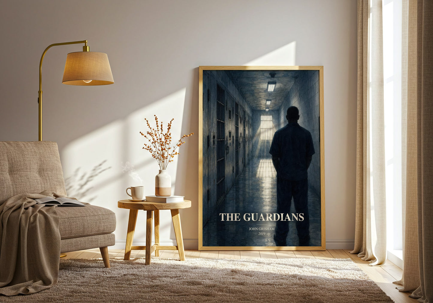 The Guardians watercolour print in frame leaning in hallway – thriller wall art