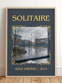 Solitaire Classic Book Art Print by Alice Oseman – framed print leaning on a wooden floor