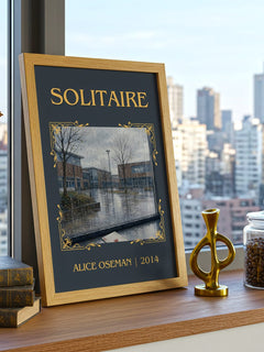 Solitaire Classic Book Art Print by Alice Oseman – framed print on a city-view windowsill