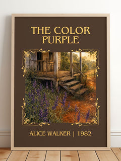 The Color Purple Classic Book Art Print by Alice Walker – framed print leaning on a wooden floor