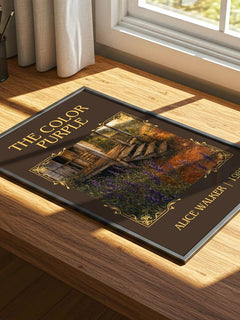 The Color Purple Classic Book Art Print by Alice Walker – print on a sunlit desk