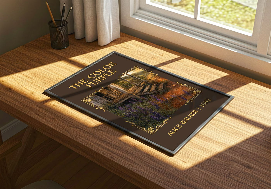 The Color Purple Classic Book Art Print by Alice Walker – print on a sunlit desk