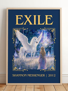 Exile Classic Book Art Print by Shannon Messenger – framed print leaning on a wooden floor