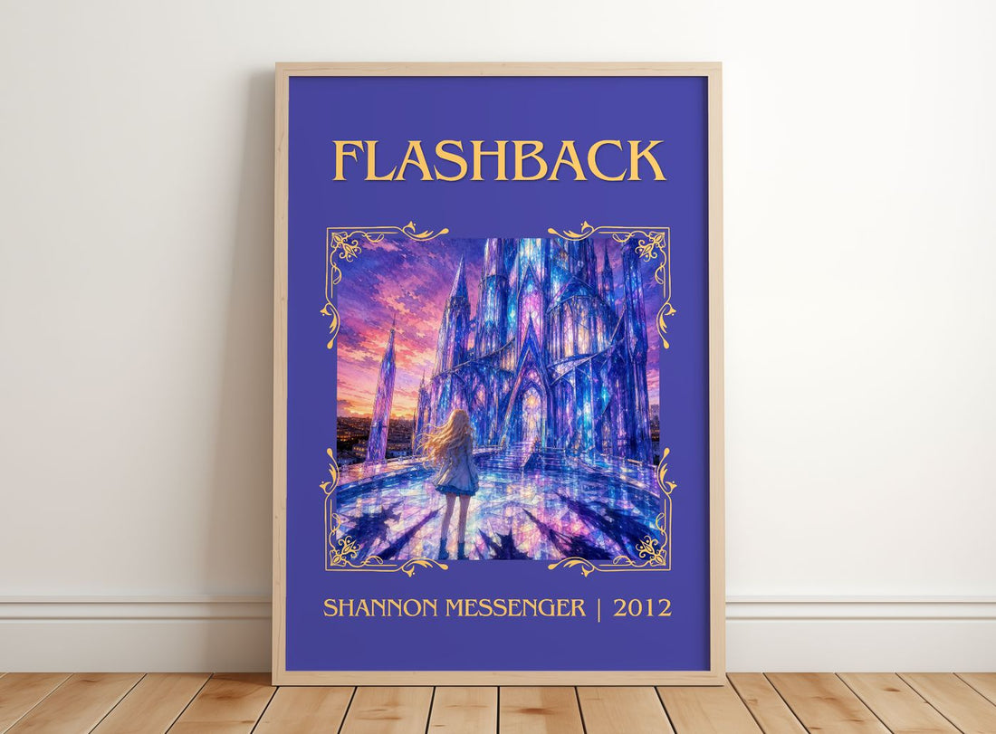 Flashback Classic Book Art Print by Shannon Messenger – framed print leaning on a wooden floor