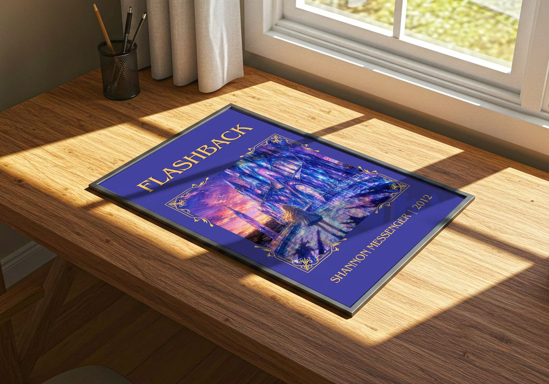 Flashback Classic Book Art Print by Shannon Messenger – print on a sunlit desk