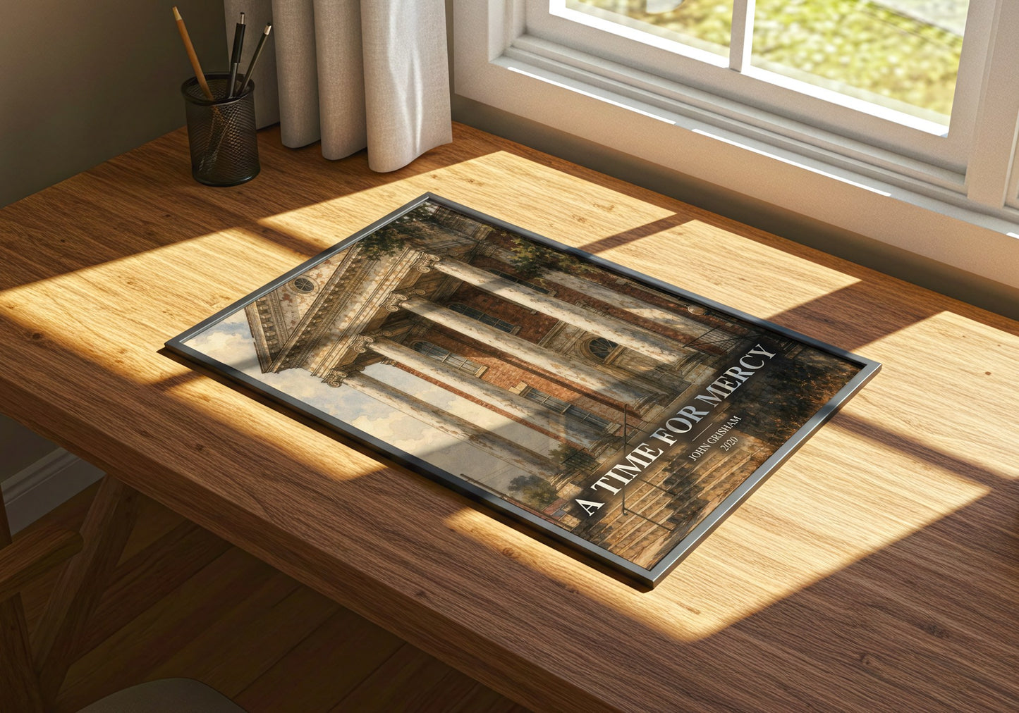 A Time For Mercy watercolour book poster framed on wall – thriller wall art