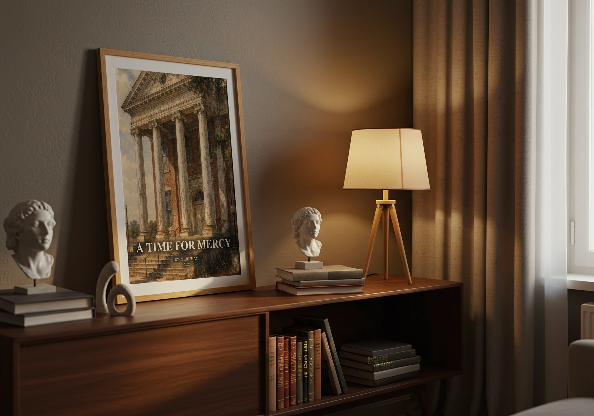 A Time For Mercy watercolour print on bookshelf – John Grisham fan gift