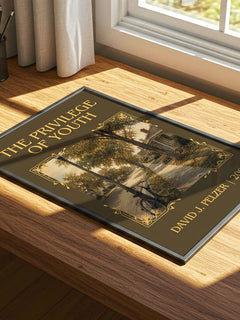 The Privilege of Youth Classic Book Art Print by David J. Pelzer – print on a sunlit desk