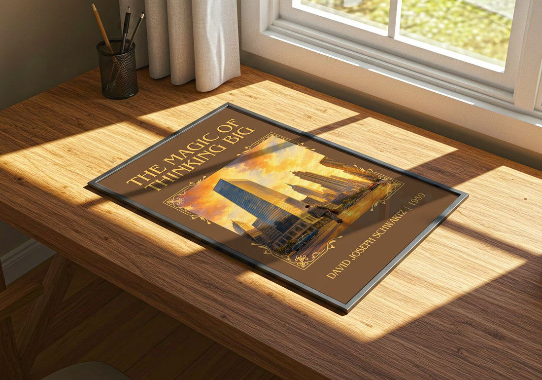 Magic of Thinking Big Classic Book Art Print by David Joseph Schwartz – print on a sunlit desk