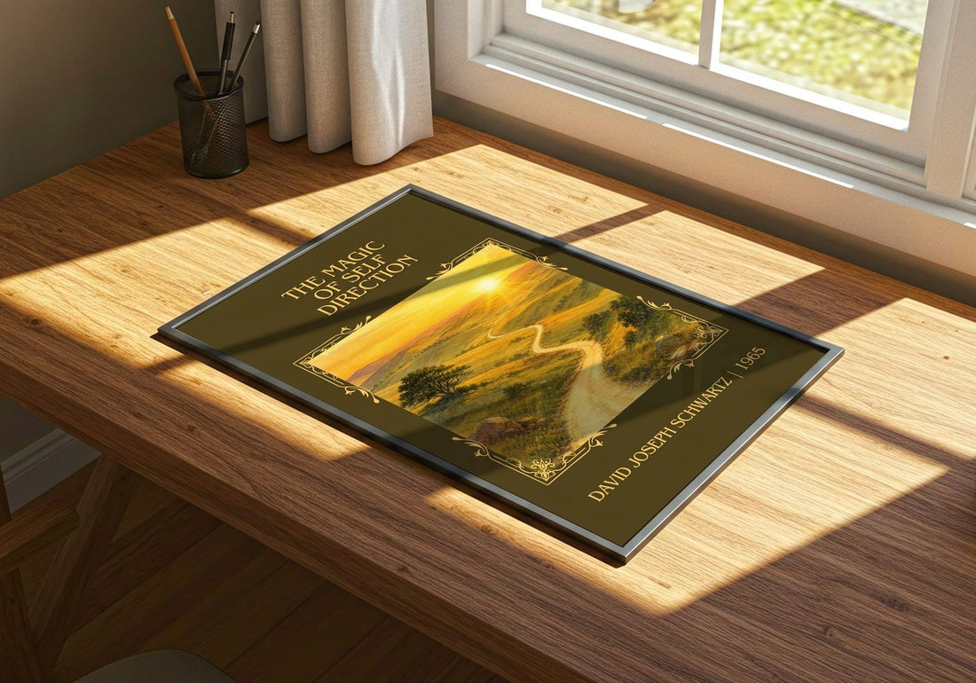 Magic of Self Direction Classic Book Art Print by D. Schwartz – print on a sunlit desk