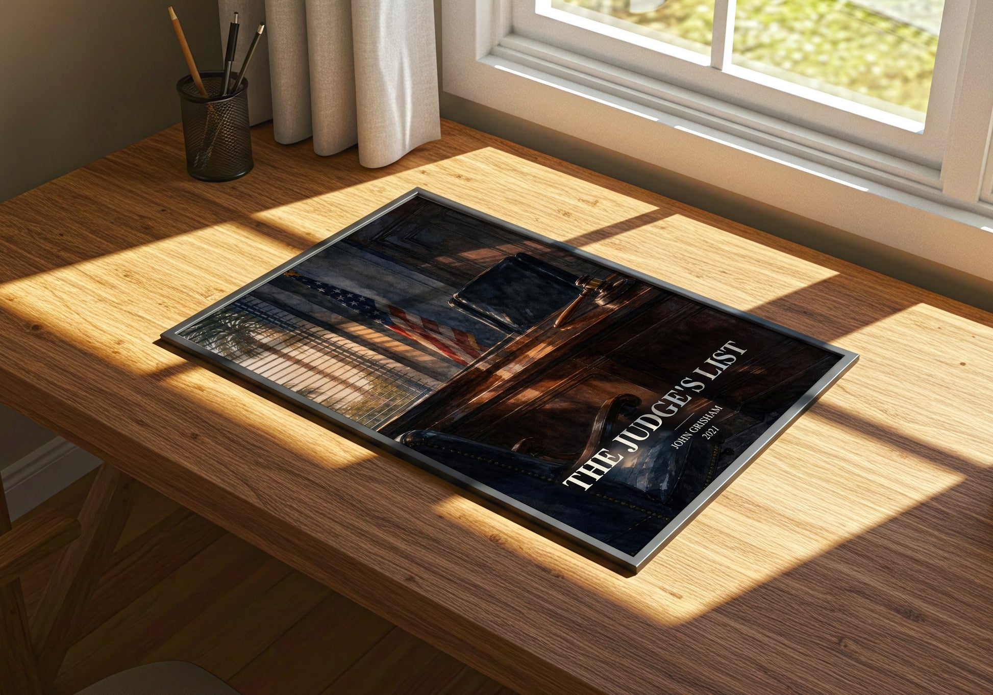 The Judge'S List watercolour book poster framed on wall – thriller wall art