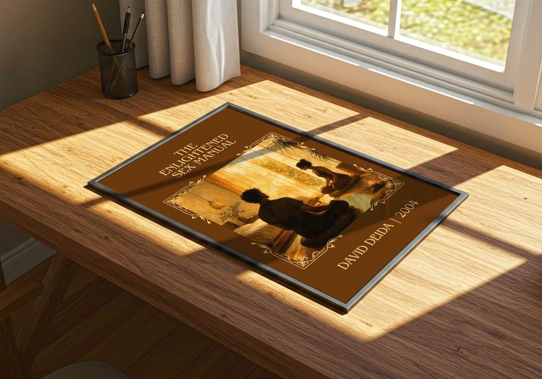 The Enlightened Sex Manual Classic Book Art Print by David Deida – print on a sunlit desk