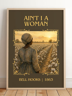 Ain't I a Woman Classic Book Art Print by Bell Hooks – framed print leaning on a wooden floor