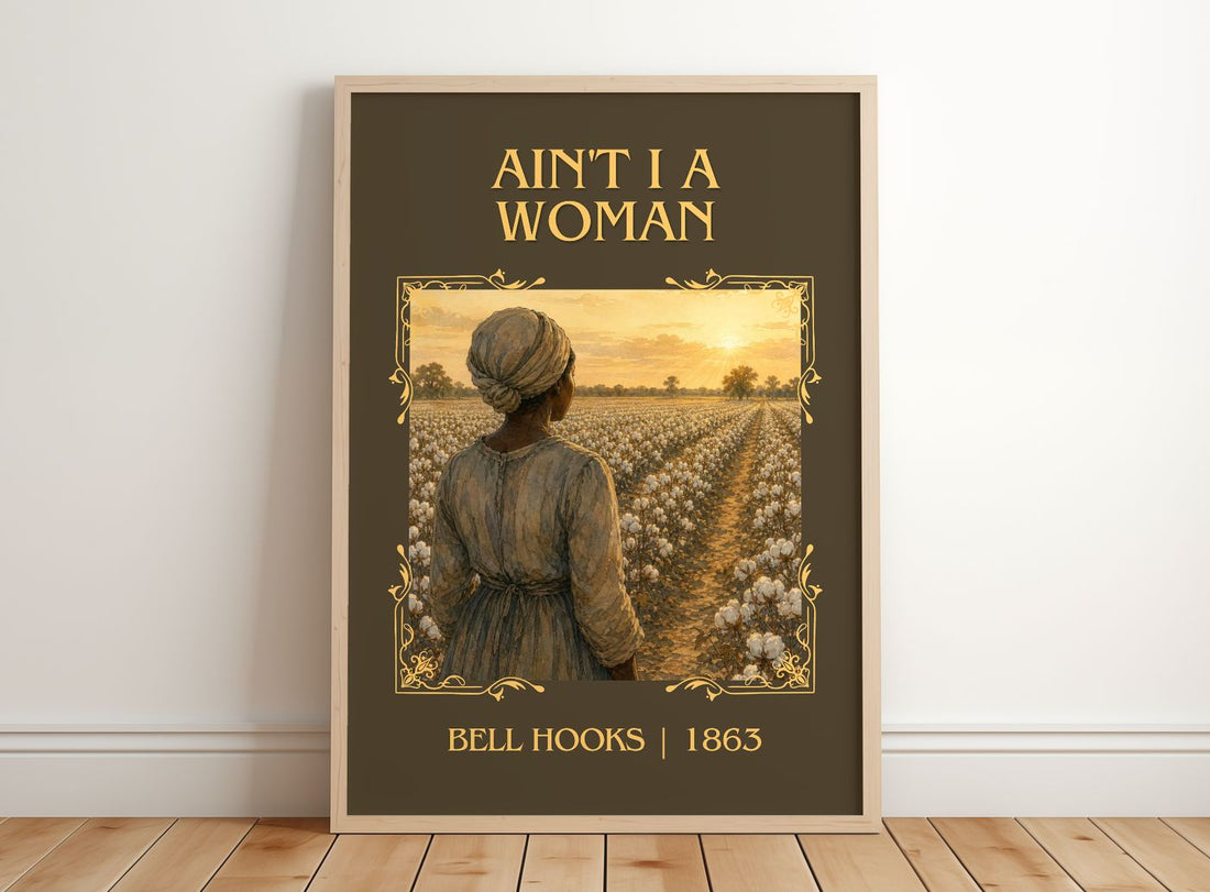 Ain't I a Woman Classic Book Art Print by Bell Hooks – framed print leaning on a wooden floor