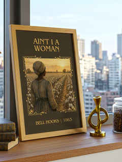 Ain't I a Woman Classic Book Art Print by Bell Hooks – framed print on a city-view windowsill