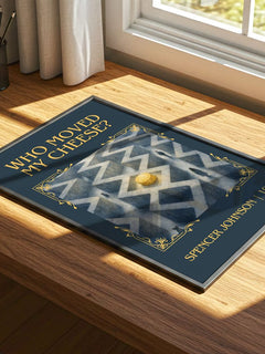 Who Moved My Cheese? Classic Book Art Print by Spencer Johnson – print on a sunlit desk