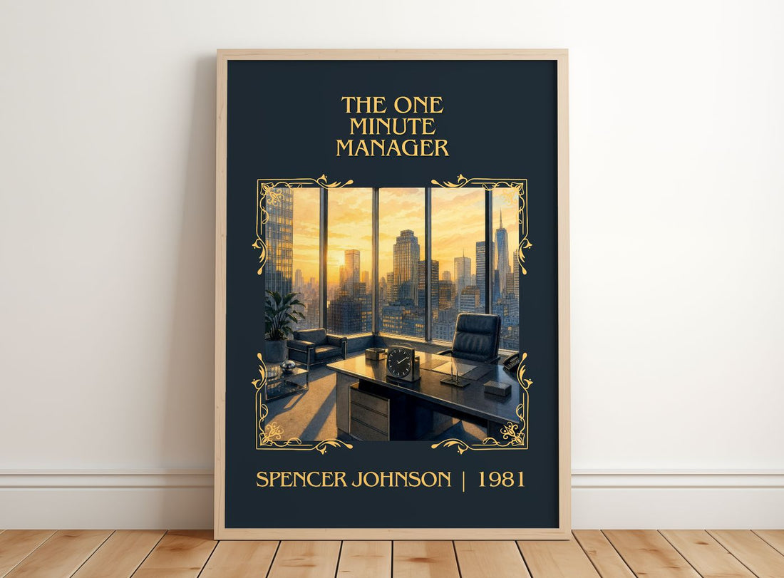 The one minute manager Classic Book Art Print by Spencer Johnson – framed print leaning on a wooden floor