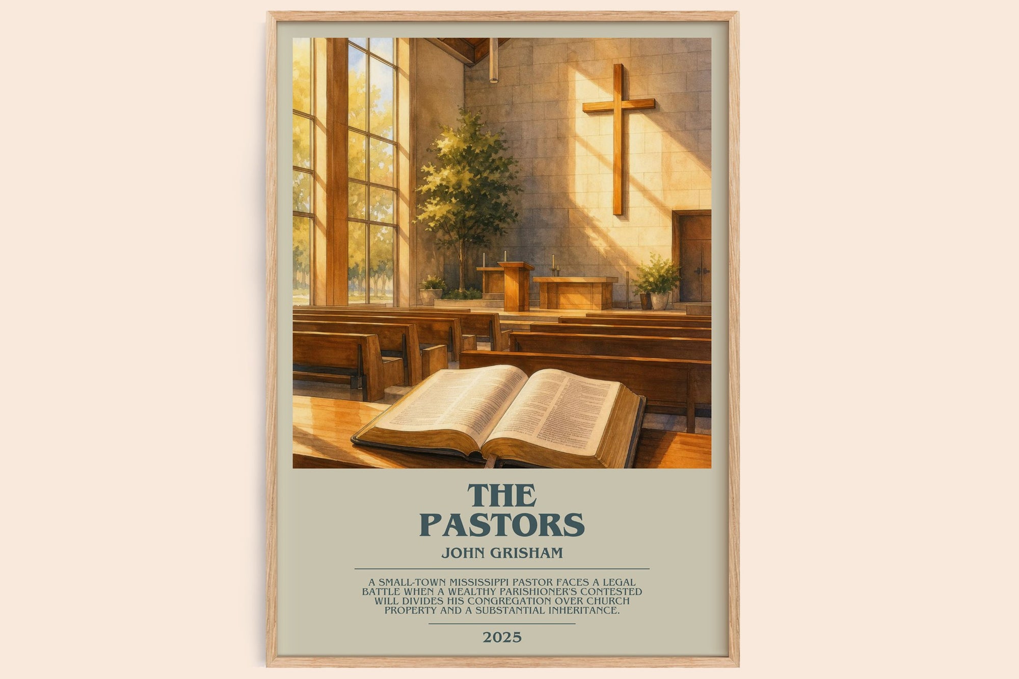 The Pastors bookish book poster by John Grisham – framed literary art print