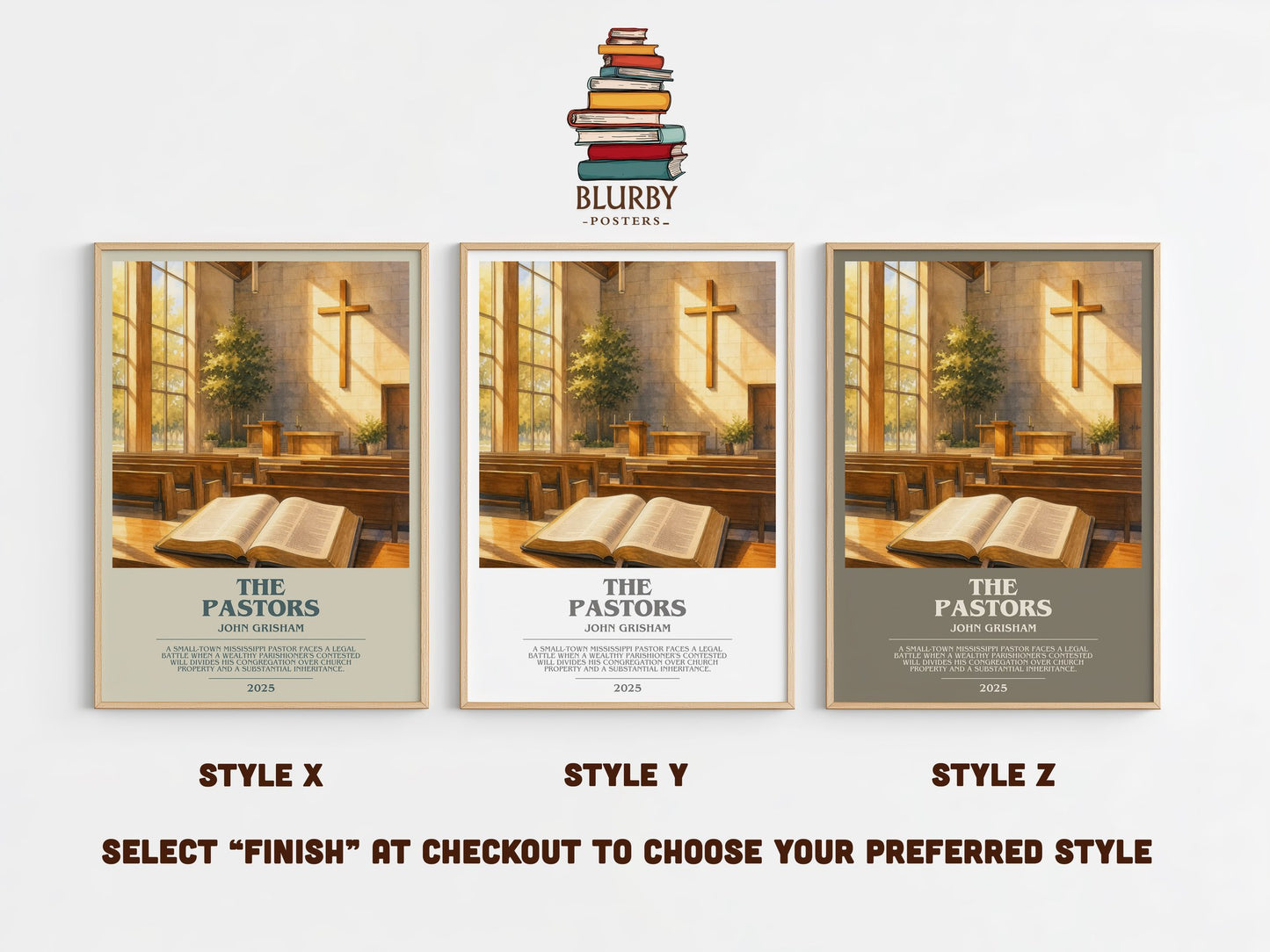 The Pastors bookish print in frame leaning in hallway – thriller wall art