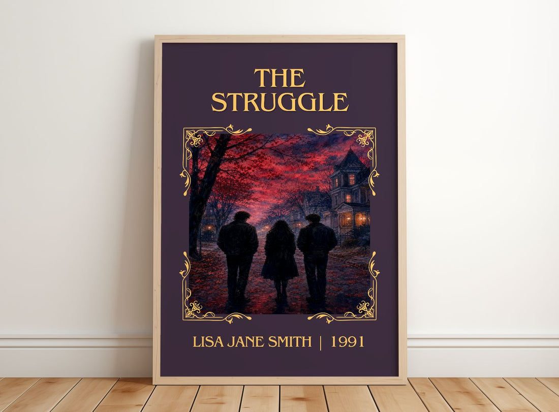 The Struggle Classic Book Art Print by Lisa Jane Smith – framed print leaning on a wooden floor