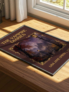 The Vampire Diaries Classic Book Art Print by Lisa Jane Smith – print on a sunlit desk