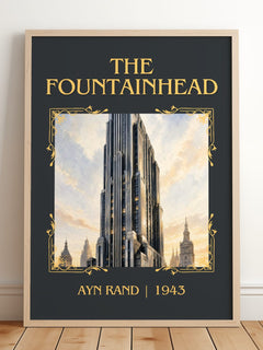 The Fountainhead Classic Book Art Print by Ayn Rand – framed print leaning on a wooden floor