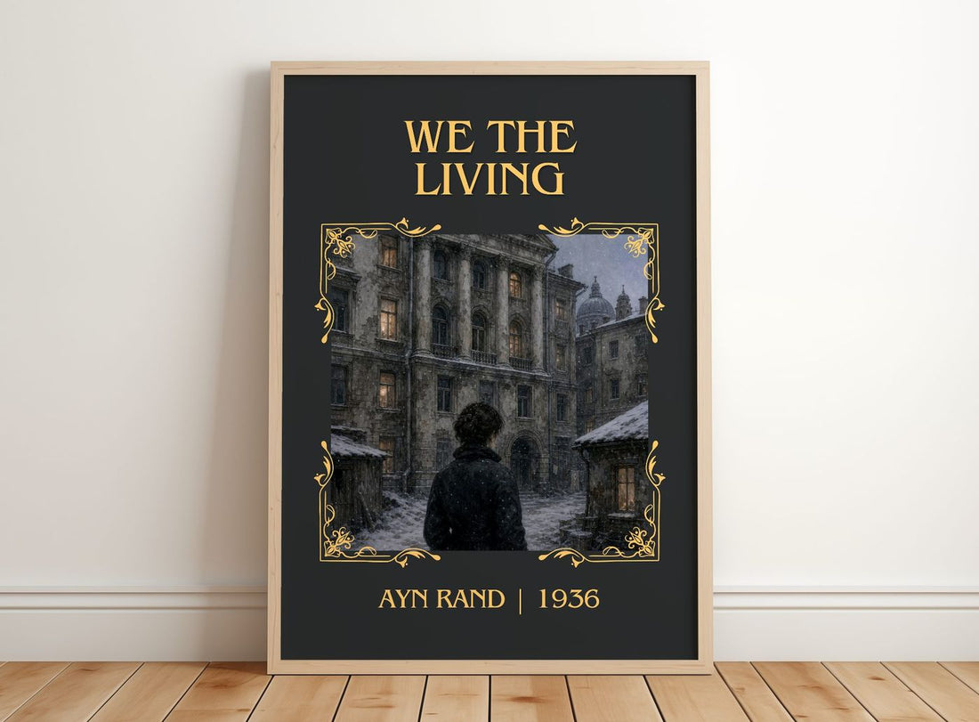 We the living Classic Book Art Print by Ayn Rand – framed print leaning on a wooden floor