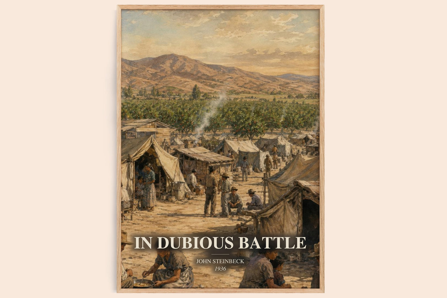 In Dubious Battle watercolour book poster by John Steinbeck – framed literary art print