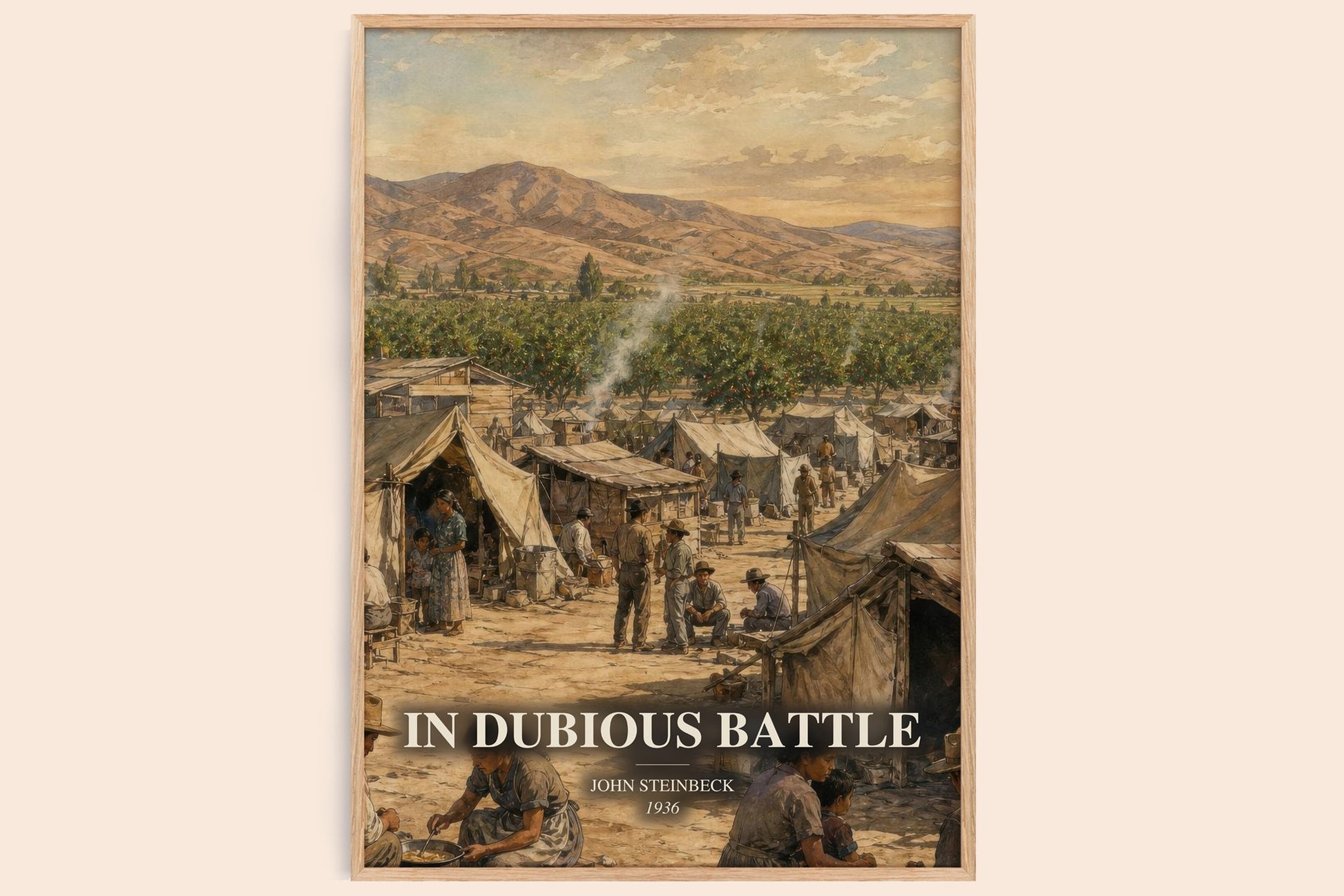 In Dubious Battle watercolour book poster by John Steinbeck – framed literary art print