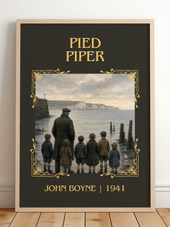 Pied Piper Classic Book Art Print by John Boyne – framed print leaning on a wooden floor