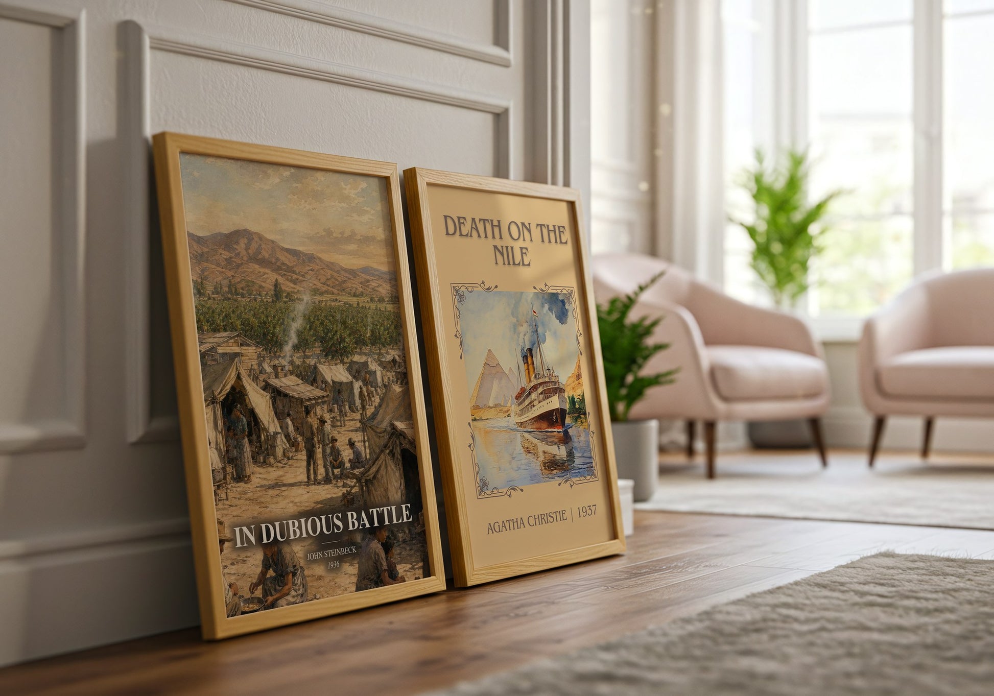 In Dubious Battle watercolour print framed by window – literary home decor