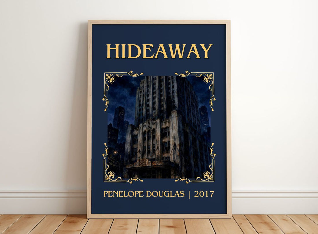 Hideaway Classic Book Art Print by Penelope Douglas – framed print leaning on a wooden floor
