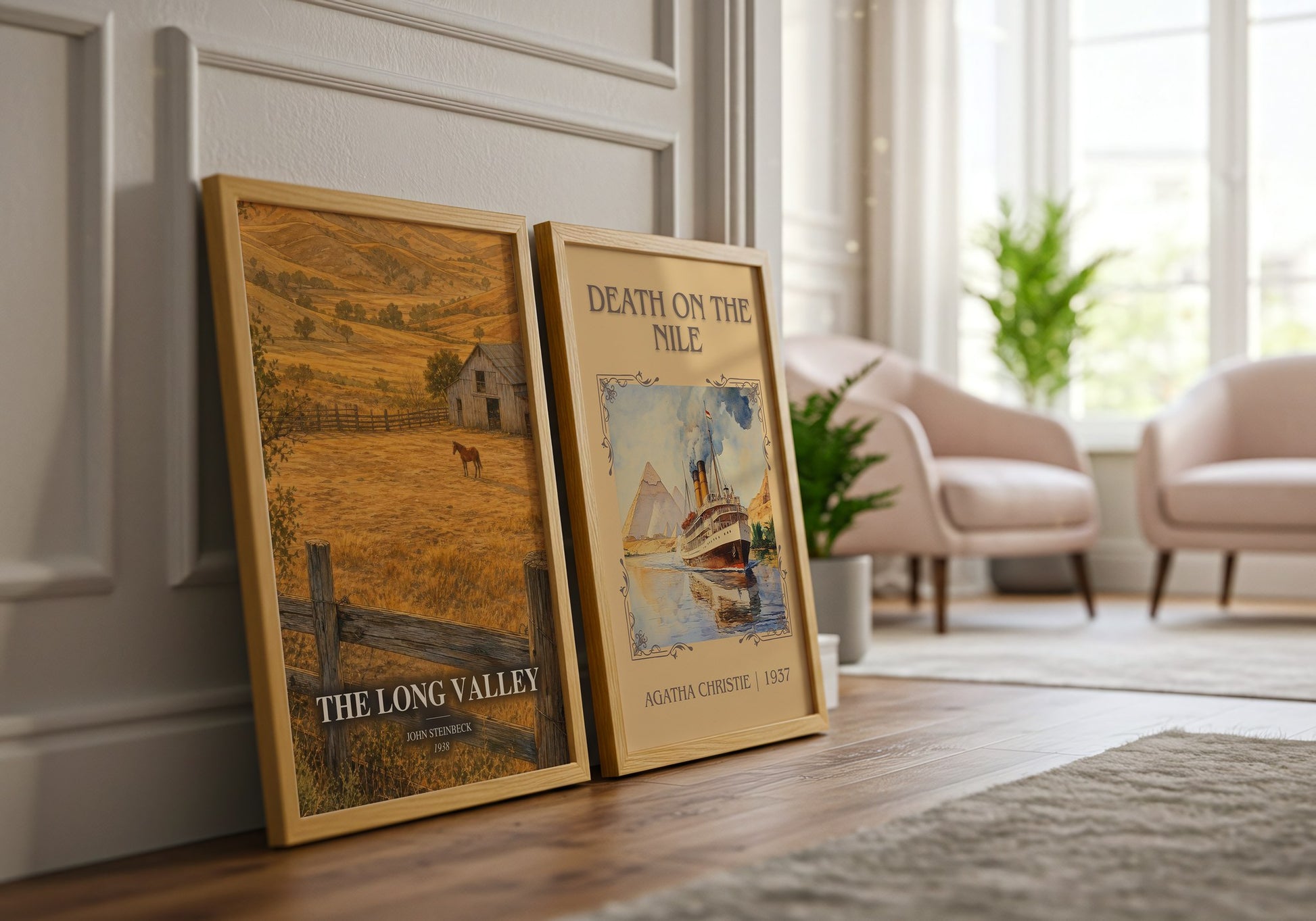 The Long Valley watercolour print framed by window – literary home decor