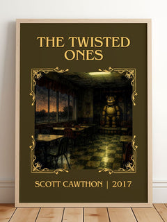 The Twisted Ones Classic Book Art Print by Scott Cawthon – framed print leaning on a wooden floor