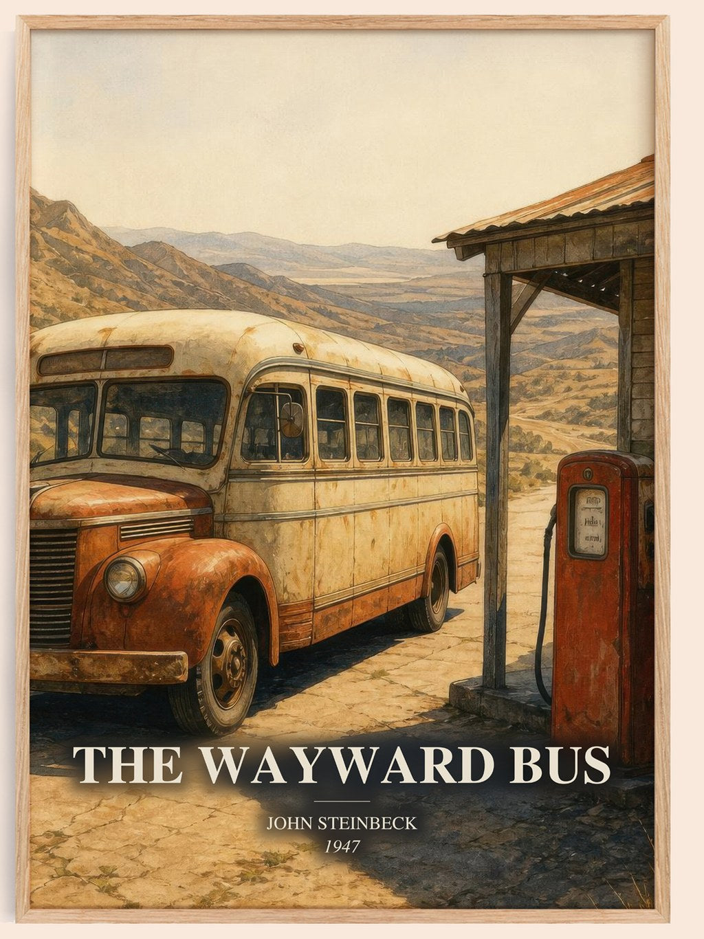 The Wayward Bus watercolour book poster by John Steinbeck – framed literary art print
