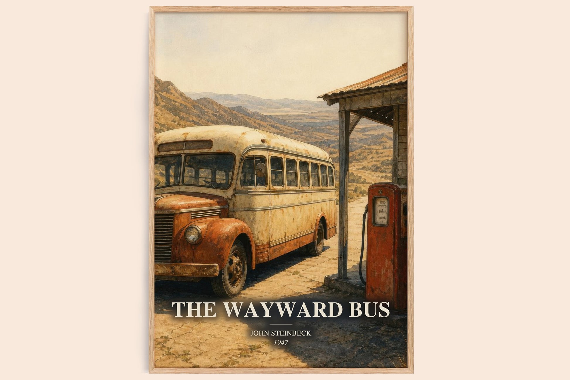 The Wayward Bus watercolour book poster by John Steinbeck – framed literary art print